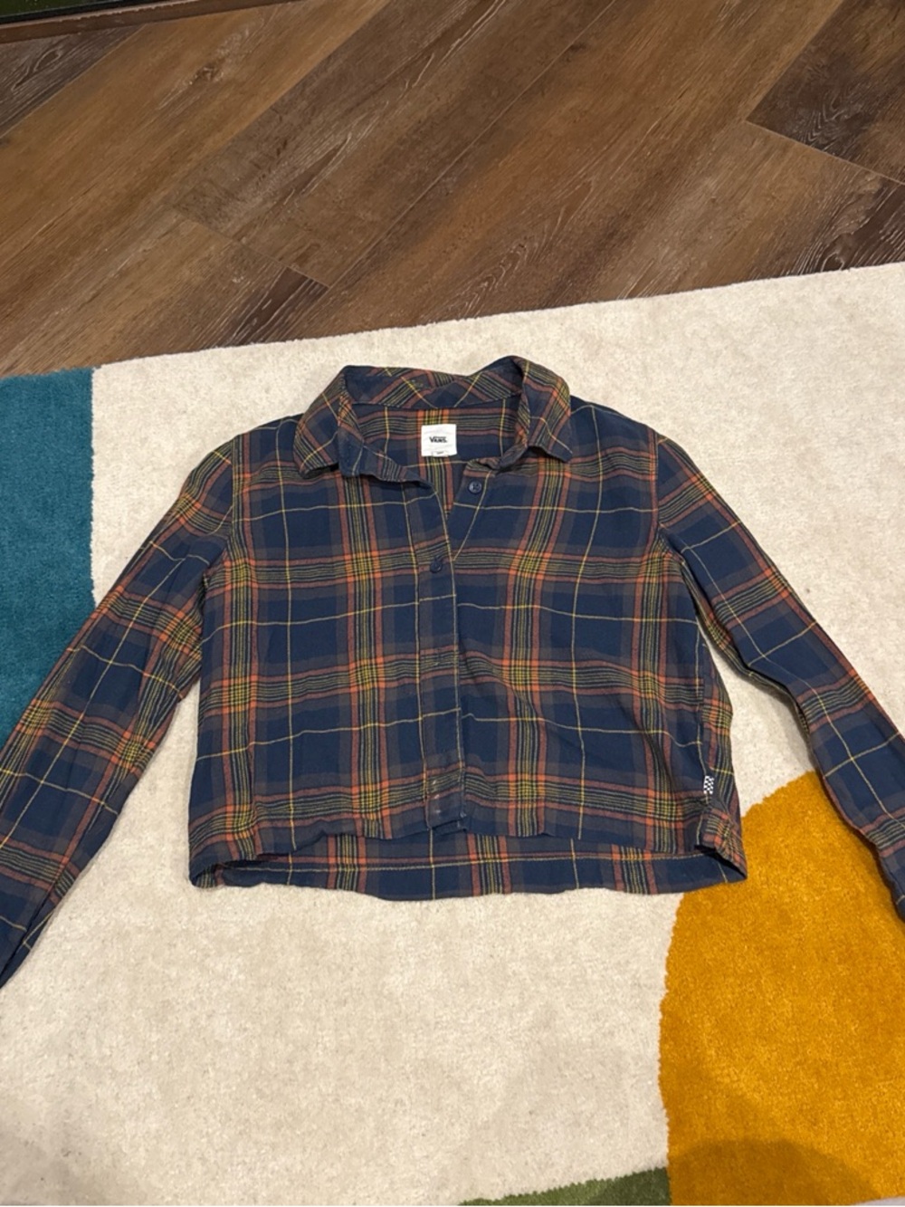 Vans Navy Plaid Shirt with Orange and Yellow Accents